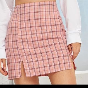 Pink plaid skirt